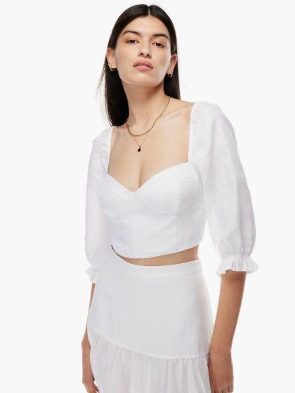 MATCHING SET - Aritzia Vilette Linen Blouse & Matching Skirt, White, Size S